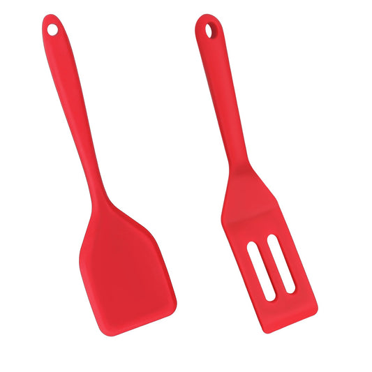 2 Pcs Small Silicone Spatula Slotted Spatula Turner for Cooking Red Mini Serving Spatula Cookie Spatula Slotted Spatula Silicone Spatula, Nonstick Heat Resistant Cookie Slotted Spatula (Red)