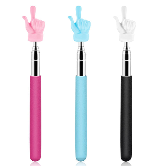KALIONE 3 Pieces Telescopic Hand Pointer Teachers Pointer Finger Pointer Stick Mini Retractable Stainless Steels Classroom Pointer for School Teacher Teaching Supplies(Pink Blue Black)