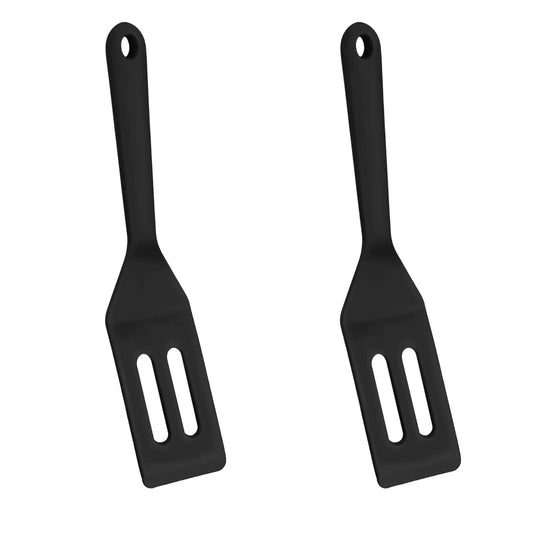 2 Pack Small Silicone Spatula for Cooking, Black Mini Slotted Spatula Turners, Kitchen Nonstick Silicone Serve Turner, Heat Resistant Cookie Slotted Spatula (Black)