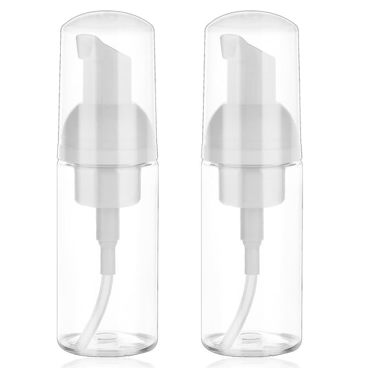 2 Pack Foam Pump Bottle Travel Small Size Mousse Foam Soap Dispenser Mini Empty Clear Plastic Foaming Soap Dispenser Refillable Pump Containers for Face Wash Lash Shampoo Skin Care 50 ml/1.7 oz