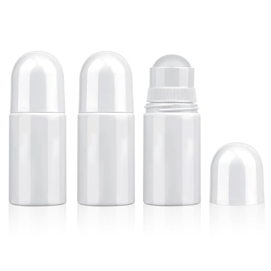 3Pcs 50ml Empty Refillable Roll On Bottles White Plastic Anti-perspirant Roller Bottles Plastic Roller Bottle Leak-Proof DIY Deodorant Container Plastic Rollerball Bottles for Essential Oil Perfumes