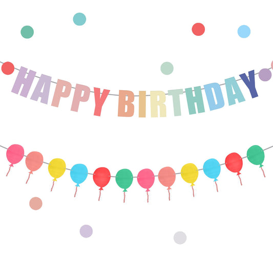 2 Pcs Happy Birthday Banner Set Pre-Strung with Colorful Balloon Decoration Garland Birthday Party Bunting First Baby Shower Rainbow Red Party Supplies for Birthday Party Decor, Adult