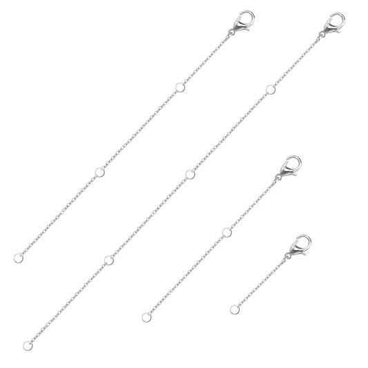 KALIONE 4 Pack Necklace Extender Chain, 4 Size Silver Necklace Extenders, 2/4/6/8 In Chain Extenders for Necklaces, Silver Necklace Clasp Extenders for Necklace Bracelet Jewelry Crafts Making Supplies