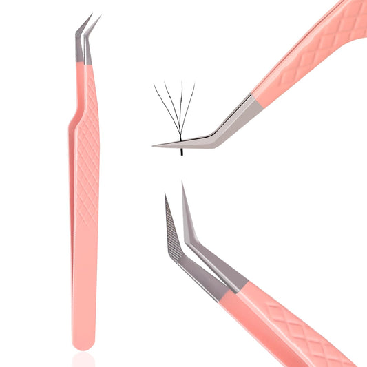 Fiber Tip Tweezers for Eyelash Extensions,High Precision Lash Tweezers 45 Degree Volume Tweezers Eyelash Tweezers Nano Fiber Tip Tweezers Professional Volume Lash Tweezers for Lash Extension Supplly