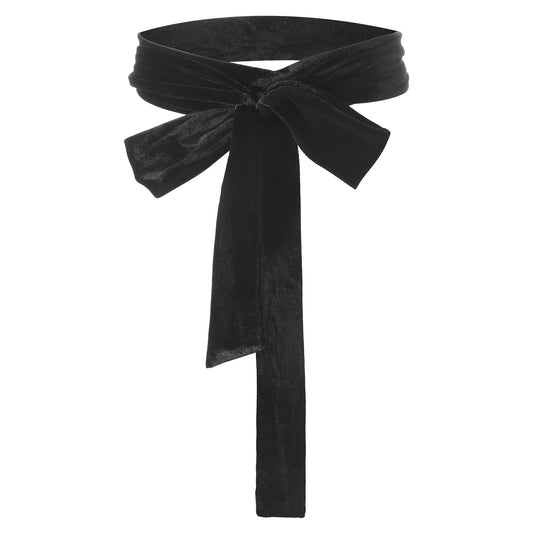 Jxiwfvl Women Velvet Sash Belt, Black Soft Dress Belt Long Tie Waist Belts Bridal Wedding Prom Party Accessory for Halloween Party Special Occasion Prom Formal 250x5cm
