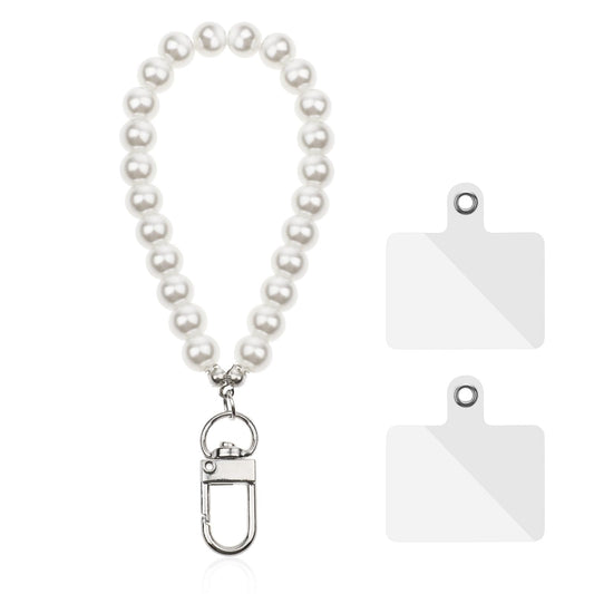Pearl Phone Charm Phone Strap Beads Universal Phone Lanyard, Mobile Phone Chain Beads Phone Bracelet Strap with 2pcs Back Patch Phone Pendant Wrist Strap Suitable for Most Mobile Phone Case
