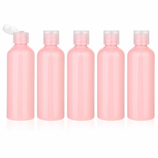 Hariendny 5 PCS Pink Travel Bottles Squeeze Bottles With Flip Cap Travel Bottles Leak Proof Refillable Cosmetic Bottles 3.4 oz Mini Empty Plastic Squeeze Bottles for Travel Shampoo and Conditioner