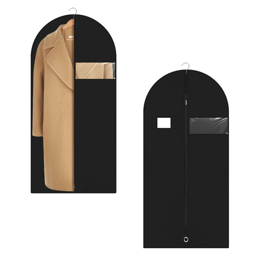 Garment Covers Dustproof Clothes Covers Garment Bag for Suit Dress Clothes Covers with Transparent Window Non-Woven Coat Bags for Suit, Coat, Jacket, Dress (Black, 24'' x 60'')