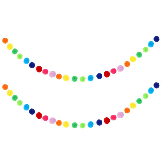2 Pcs Pom Pom Garland 6.5 Feet Long 24 Balls Felt Ball Garland Colorful Felt Ball Ornament Garland(2 Pack)