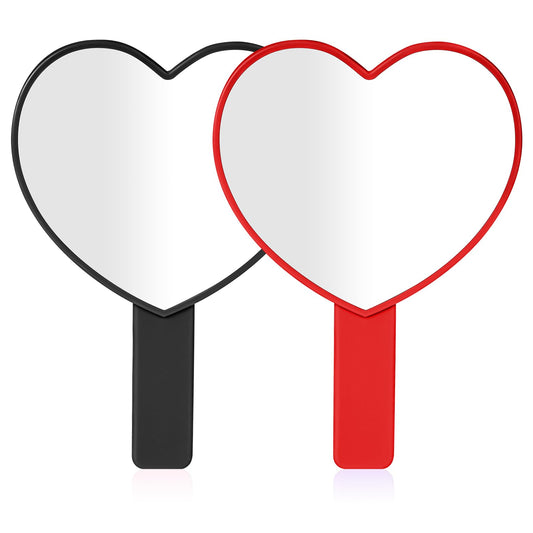 KALIONE 2 Pcs Hand Held Mirror Heart-Shaped Handheld Mirrors, Mini Cosmetic Mirror with Handle, Love Heart Shape Makeup Mirror, Travel Makeup Mirrors Cosmetic Hand Mirror with Handle(Red&Black)