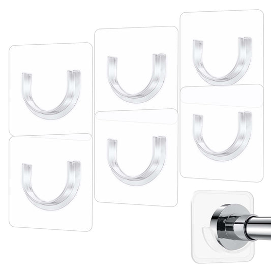 Adhesive Curtain Rod Holder, 6 Pcs Transparent No Drill Curtain Rod Brackets, Adjustable Wall Mount Shower Rod Holder, Tension Rod Holders for Wall Invisible Rod Retainer (Rod Not Included)