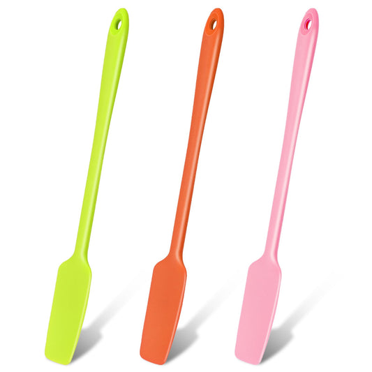 3Pcs Long Handle Silicone Jar Spatula, Silicone Long Handle Jar Spatulas, Rubber Spatula Small Silicone Spatula Thin Spatula, Non-Stick Silicone Scraper Kitchen Silicone Spatula(Green/Orange/Pink)
