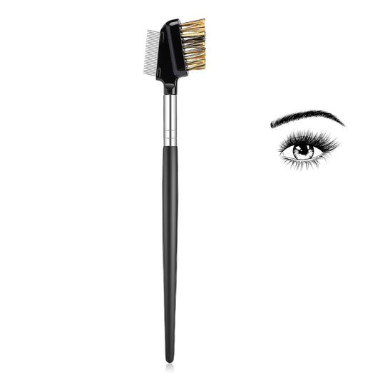 2 in1 Eyebrow Brush, Multi-purpose Eyelash Comb with Metal Tooth Resuable Eyelash Separator Tool Grooming Eyelash Separator with Wood Handle Eye Makeup Tool Lash Brush for Women (1 Pack)