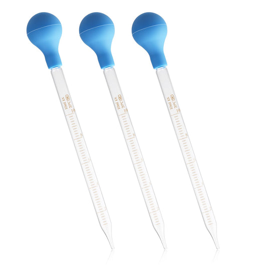 3 Pieces 10ml Glass Pipettes, Glass Pipette Dropper Pipettes 10ml Glass Dropper Pipettes with Graduation and Rubber Caps Transfer Pipettes for Essential Oils