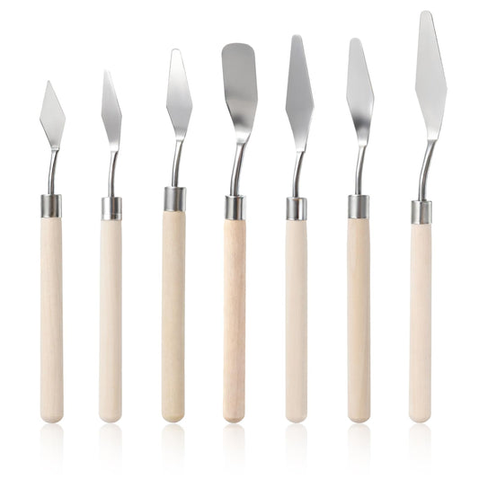 7 Pieces Pallet Knife for Acrylic Paint Palette Knife Set Stainless Steel Painting Knives with Wood Handle Drawing Scraper Oil Painting Accessories Paintings Knives for Art Canvas Draw Color Mixing