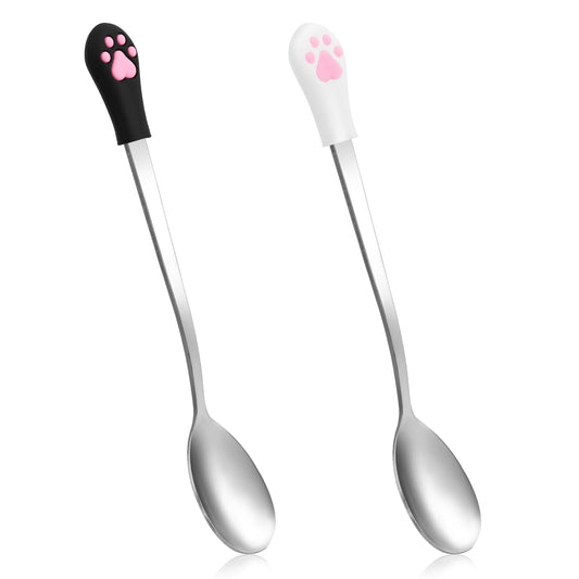 Pack of 2 Cat Spoons, Pet Tin Spoon, Portable Shovel, Stainless Steel Feeding Spoon, Small Cat Claw Spoon for Wet Food, Long Handle Pet Feeder, Cute Small Shovel