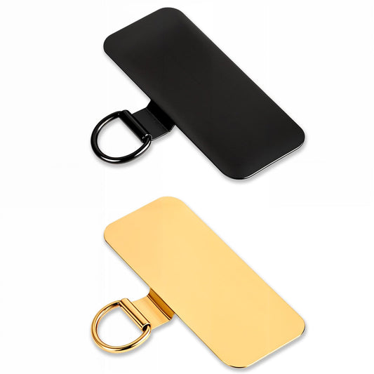 InnoHHustle Pack of 2 Phone Holders, Metal Holding Strap Patches for Phones, Replacement Part for Phone Banks for All Smartphones, Mobile Phone Lanyard with Phone Holding Loop (Black and Gold), large