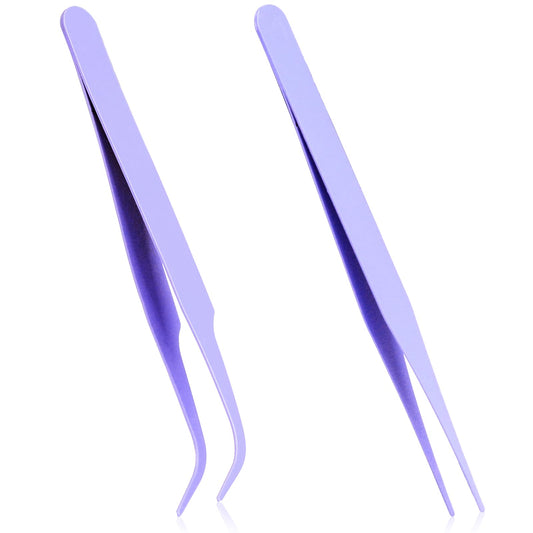 Lash Tweezers,2 Pcs Stainless Steel Eyelash Tweezers Kit Straight and Curved Tip Tweezers Pointed Tweezers Sticker Tweezers for Eyelash Extensions,DIY Crafts, Nail Art, Scrapbooking,Jewelry Making
