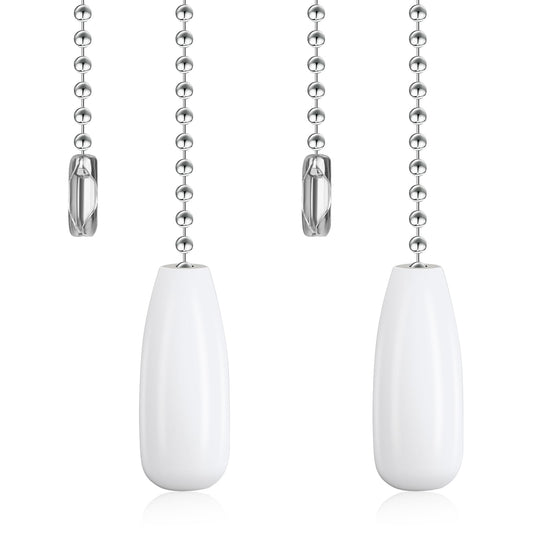 2 Pcs 12-inch Lighting Beaded Ball Chains Ceiling Fan Pull Chain Wooden Decorative Pendant Extension Chains Fan Cord Extender(White)
