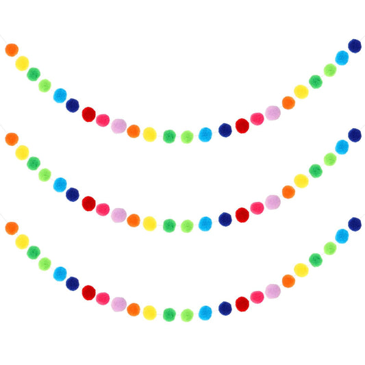 2 Pcs Pom Pom Garland 6.5 Feet Long 24 Balls Felt Ball Garland Colorful Felt Ball Ornament Garland(3 Pack)