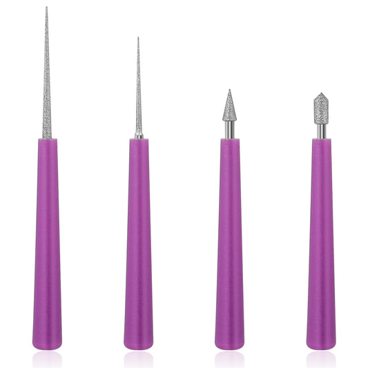 4 Piece Bead Reamer Set Diamond Tipped Bead Reamer with Plastic Handles for Glass Plastic Metal Wood Beads