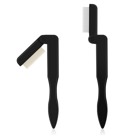 2 Pcs Folding Eyelash Comb Eyebrow Comb Stainless Steel Metal Teeth Eyelash Separator Tool Professional Lash Separator Lash and Brow Makeup Applicator Brush Tool for Mascara Eyelashes Eyebrow