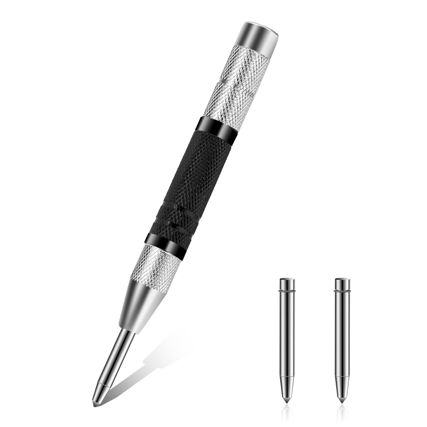 1 Pack Automatic Center Punch 6 inch Hole Punch Spring Loaded Center Hole Punch with Adjustable Tension Spring Loaded Center Punch Tool for Metal Plastic Wood Glass(Black)