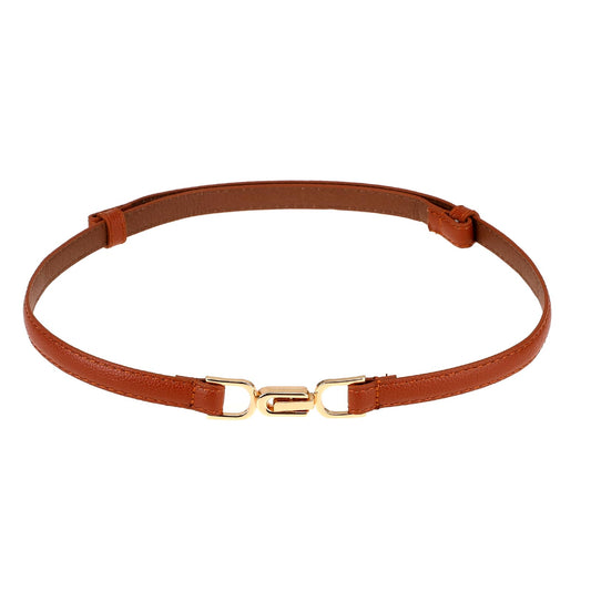 Women's Skinny Leather Belt with Alloy Buckle Brown Thin Waist Belt PU Leather Slim Thin Waistband Belts Adjustable Faux Leather Elasticated Belts for Ladies Jeans Dress