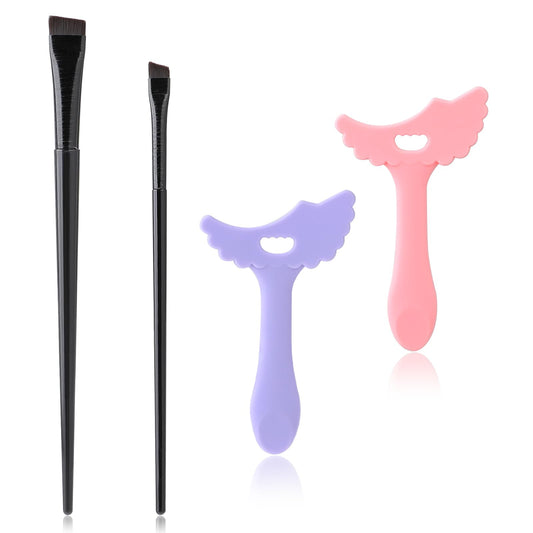 4 Pcs Angled Eyeliner Brush Thin Eyeliner Stencil Reusable Silicone Mascara Guard Shield Aid Eyebrow Brush Thin Multifunctional Eye Makeup Tool