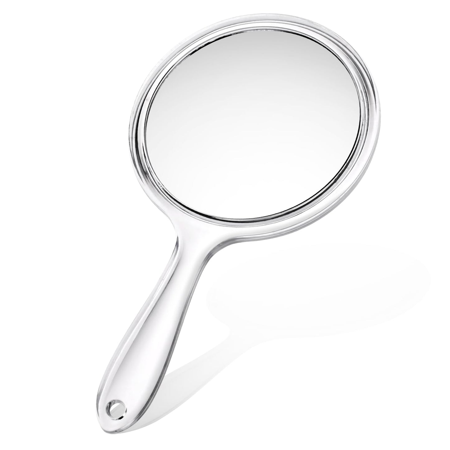 Small Hand Mirror Handheld Mirror, 1X/ 2X Magnifying Mirror with Handle, Double-Sided Travel Handheld Mirror, Transparent Hand Cosmetic Mirror, Round Acrylic Makeup Mirror (Clear, 3.8")