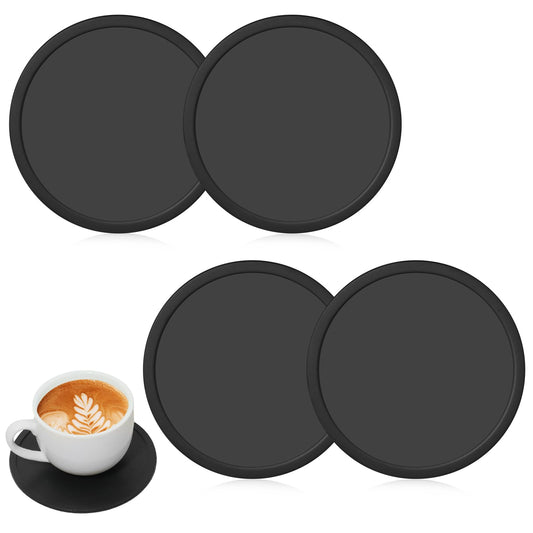 Black Silicone Coasters Round Coasters Anti Slip Silicone Coaster 4 Packs Silicone Coasters Non Slip Coasters for Drinks Cup Table Pads Cup Mate Coasters for Drinks Beverage Coffee Tea Coaster(Black)