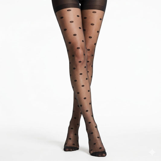 Jxiwfvl Women's Sheer Polka Dot Tights Polka Dot Stockings, Black Patterned Stockings, High Waist Pantyhose One Size