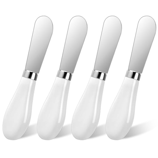 KALIONE 4 Pcs Cheese Spreader Knives Butter Knife Spreader with White Porcelain Handles, Kitchen Cheese Butter Spreader Knives Set