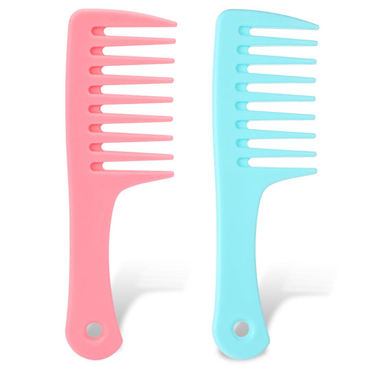 2 PCS Mini Hair Combs, Shower Combs for Women Mini Wide Tooth Comb Plastic Travel Comb Portable Travel Wide Tooth Comb Big Tooth Comb for Curly Long Hair Wet Dry Straight Thick Hair(Pink, Blue)