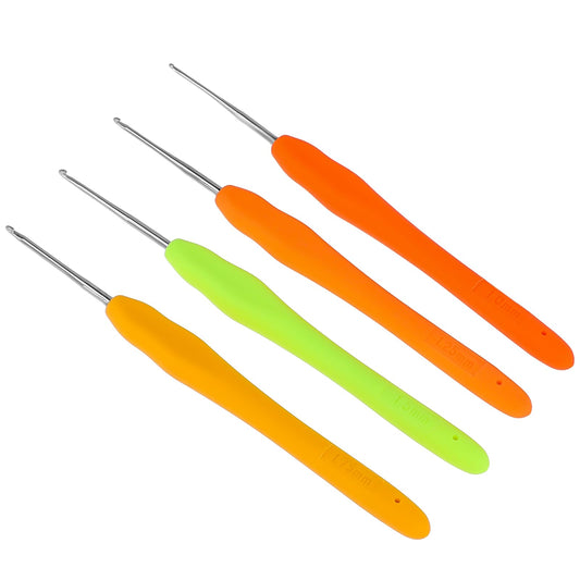 4-Piece Crochet Hook Set, Colourful Crochet Knitting Needles Kit with Ergonomic Soft Grip, 1.0 mm - 1.75 mm, Marking Needle, Crochet Hooks, Crochet Set for Beginners Included (Random Colour)