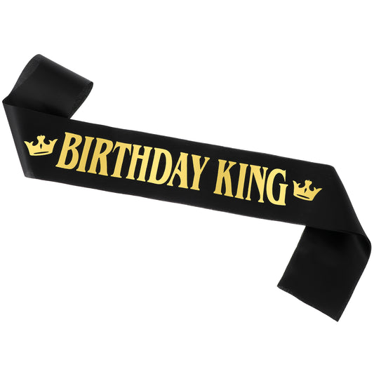 Birthday King Sash for Men Black Satin Birthday Sash with Gold Foil Letter Boy Birthday Party Decoration (Black+Gold)