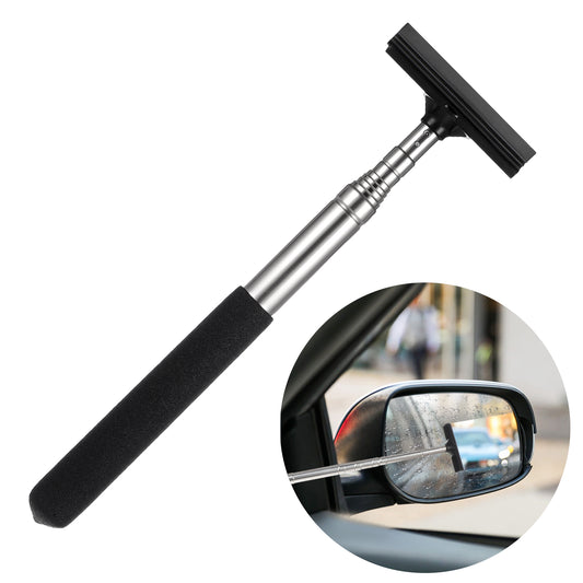 Auto Rearview Motive Mirror Wiper Retractable Window Squeegee Car Side Mirror Squeegee Water Side Mirror Wiper with Telescopic Long Handle for All Vehicles, Car Window Cleaner, Car Cleaning Kit (Black