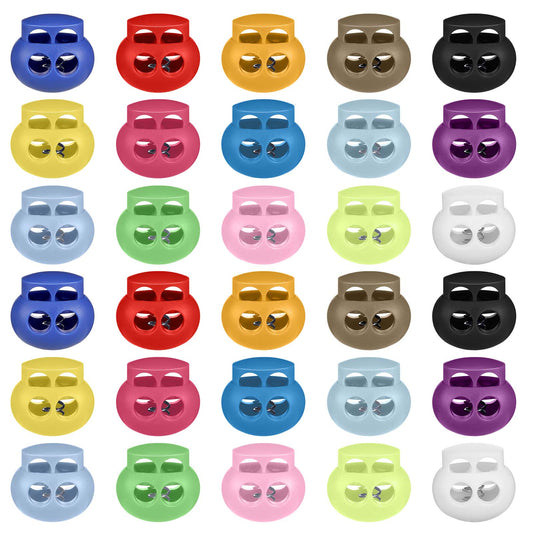 30 Pcs Plastic Cord Locks for Drawstrings, Draw String Clip Spring Cord Lock Double Hole Spring Stopper Fastener for Bag Shoelace Buckle Lock Drawstring Clamp for Shoelaces Backpack Lanyard