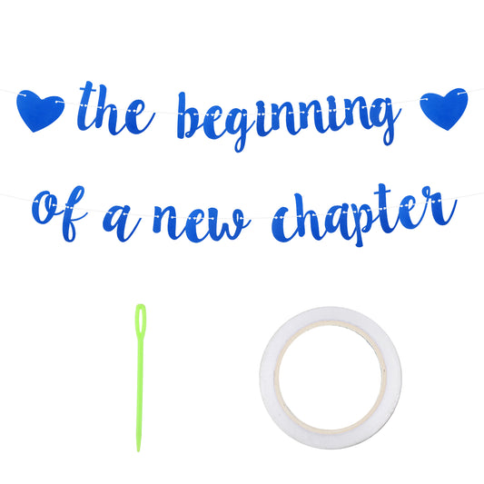 The Beginning of A New Chapter Congratulations Decorations Banner Graduation Engagement Goodbye Party Decorations Retirement Goodbye Party Decorations Party Supplies Blue Glitter