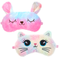2 PCS Sleep Mask for Kids, Girls Soft Plush Blindfold Mask Colorful Soft Plush Girls Sleep Masks Comfortable Cute Animal Sleeping Masks, Comfortable Funny Animal Night Eyemask for Home Travel, Cat