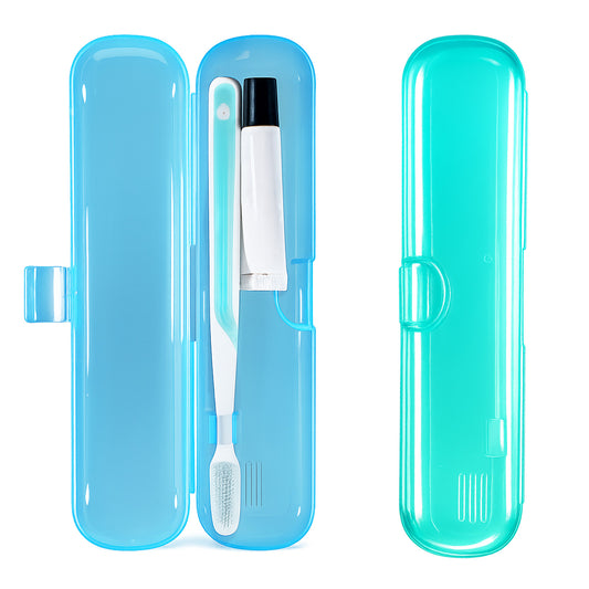 Exclaith 2Pcs Toothbrush Case for Traveling, Compact Tongue Scraper Case Breathable Toothbrush Travel Holders for Travel, Vacation, Camping, Gym, Business Trips, Office(Blue, Green)