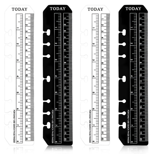 4 Pack A5 6 Holes Page Marker Ruler, Notebook Ruler Pouch Pagefinder Measuring Rulers Plastic Binder Rulers DividerRuler, A5 Measuring Tools Set for Notebooks, 8.7x1.8 Inch, Black Transparent