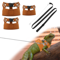 3 Pack Bearded Dragon Leash and Harness Set, Adjustable Soft Lizard Harness Walking Vest Leash Accessories Set for Squirrel and Other Small Reptiles (3 Sizes, Brown)
