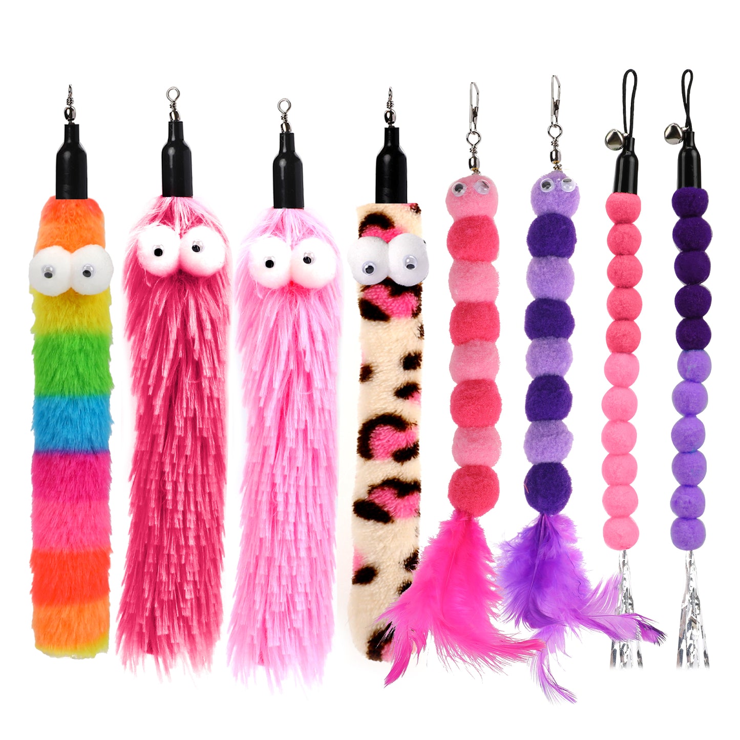 Styquenzer Cat Worm Toy Refills, 8 Pieces Cat Wand Replacement Worm Cats Toys Assorted Worms Feather Refill Toy Cats Wand Attachments for Interactive Indoor