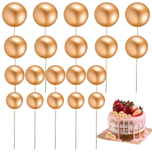 20 Pcs Gold Balls for Cakes Decorating Balls Cake Topper Round Mini Pearl Balls Cake Pick Balloon Cupcake Toppers Foam Cake Balls Decorations for Wedding Anniversary Birthday Cake Decorations