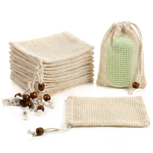 Soap Bag 10 Pack Soap Bags Mesh Soap-Bag Natural Sisal Soaps Saver Bag Foaming Drying Soaps Holder for Shower (Pure Cotton)