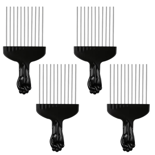 4 PCS Metal Hair Pick, Afro Pick for Curly Hair, Metal Picks Afro Comb Beard Picks Detangling Lift Combs for Men Women Braid Wig Styling Travel Braid Tool Fist Design