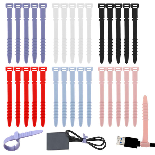 30 Pcs Silicone Zip Ties, 4.5 Inch Reusable Zip Ties, Rubber Cable Ties Straps for Wire Management, Multicolor Silicone Cord Ties, Elastic Cable Organizer for Home, Office, Table
