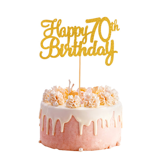 70th Birthday Cake Topper, 1 Pcs Glitter Gold Happy Birthday Cake Topper 70 Years Old Birthday Cake Pick for Happy 70th Birthday Decorations Celebrating Anniversary Party Supplies