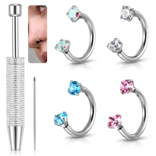 6Pcs 20g Horseshoe Nose Ring for Women Double Gem Horse Shoe Noses Ring